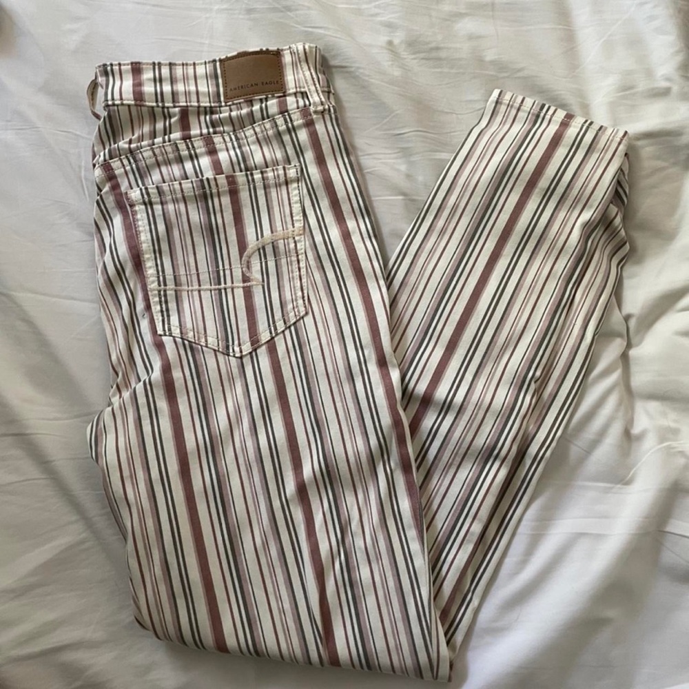 american eagle ne(x)t level stretch high rise striped jeggings, size 8